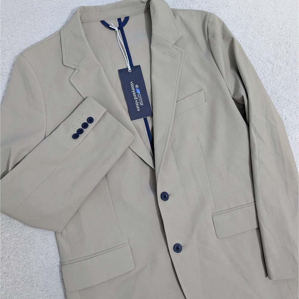 NEW Vineyard Vines OTG On The Go Lightweight Blazer Beige 2 Button Youth Boys 16